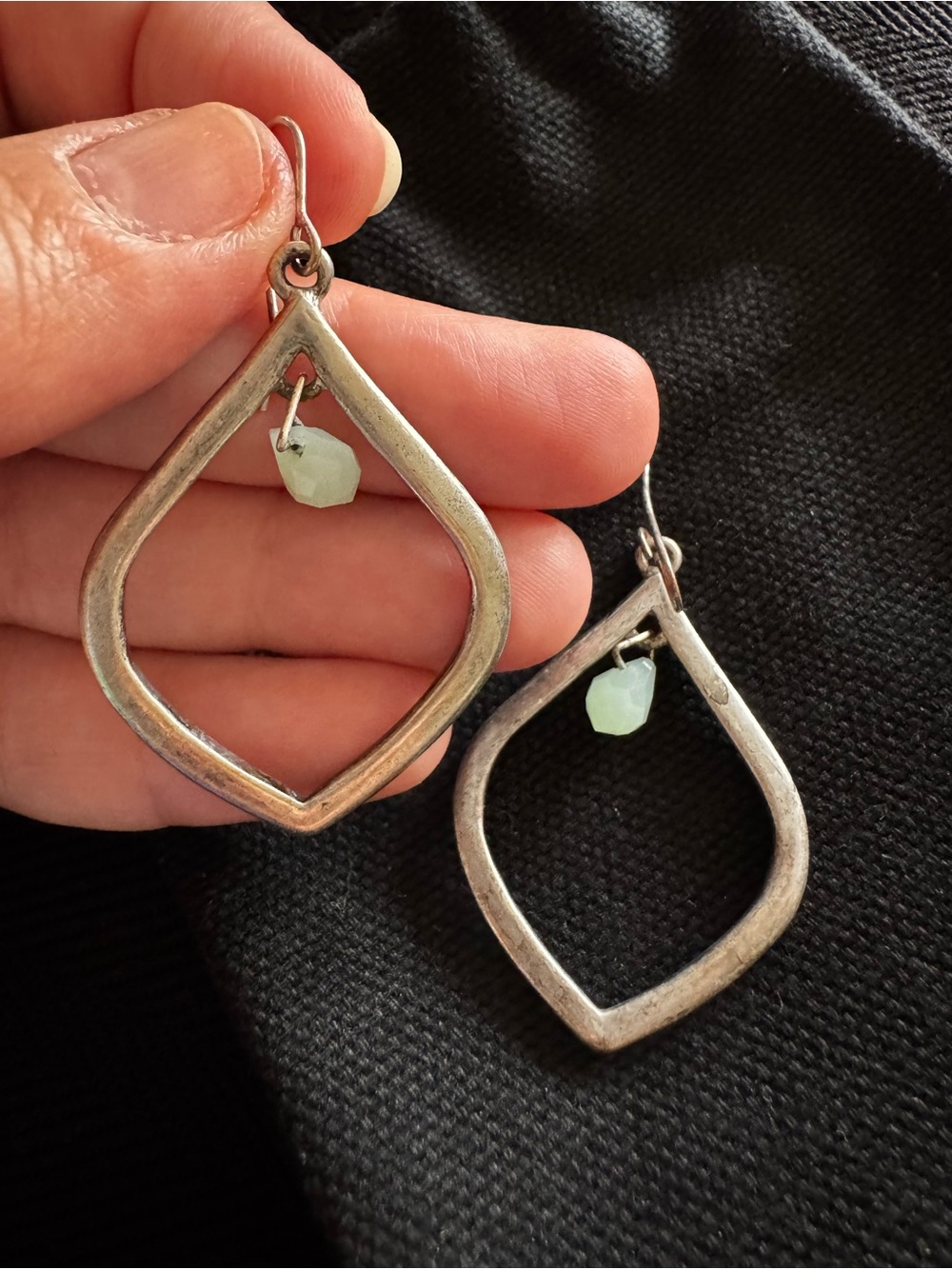 Light Greenish Blueish Teardrop Dangle Earrings Silver